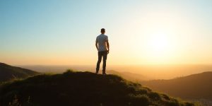 Person looking at a bright, distant horizon.